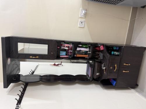 Plywood cot, Mattress, Dining table, Dressing table, Office chair and office table