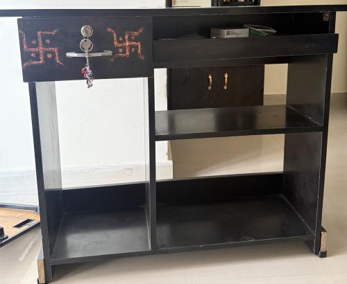 Plywood cot, Mattress, Dining table, Dressing table, Office chair and office table